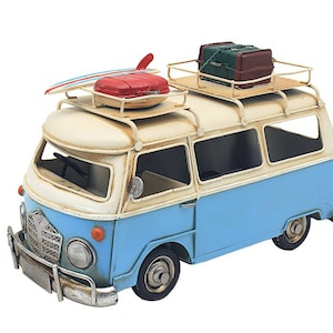 Tin Metal Blue Camper Van Model Surfer Van Campervan Classic Model / Ornament - Vintage Rustic Effect