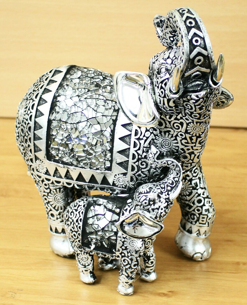 Larger Vintage Silver Resin Raised Trunk Elephant Ornament Etsy