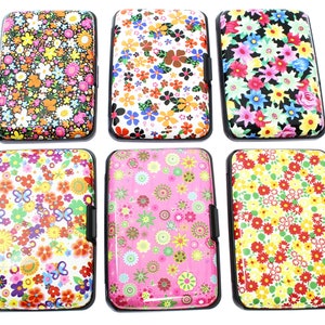 1 x RFID Blocking Slim Aluminium Hartschale Sicherheit Brieftasche Kreditkartenhalter - Blumenmuster - Eine nach dem Zufallsprinzip gesendet