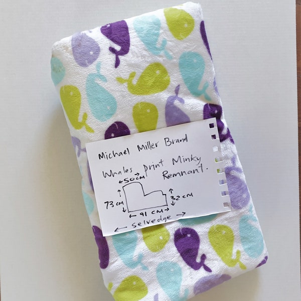 Whales Minky by Urban Zoologie for Robert Kaufman - New Fabric remnant - purple lime green blue