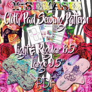 Reusable Cloth Pad Sewing Pattern and tutorial - Two Sizes Light/Regular 8.5" and Large 9.5" Instant Digital Download PDF