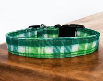 Collar para perro de algodón a rayas con cuadros verdes: cómodo, duradero y elegante. Tallas desde XS (taza de té y gato) hasta XXL (razas gigantes).