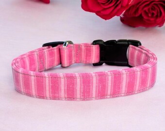 Collar para perro de algodón a rayas rosas: cómodo, duradero y elegante. Tallas desde XS (taza de té y gato) hasta XXL (razas gigantes).