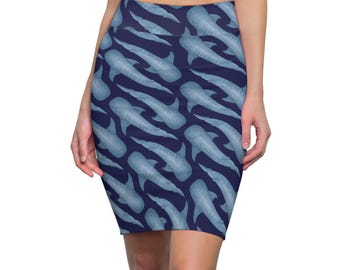 Falda tubo con estampado de ballenas / Estampado de silueta de tiburón azul marino