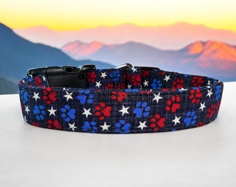 Red White and Paw Prints Cotton Dog Collar - Comfortable, Durable, and Stylish - Sizes XS (teacup and Cat) through XXL (giant breeds)