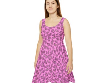Vestido patinador con fósil de dinosaurio rosa