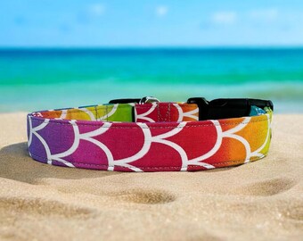 Rainbow Mermaid Cotton Dog Collar - Comfortable, Durable, and Stylish - Sizes XS (teacup and Cat) through XXL (giant breeds)