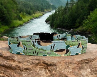 Duck Pond Cotton Dog Collar - Comfortable, Durable, and Stylish - Sizes XS (teacup and Cat) through XXL (giant breeds)