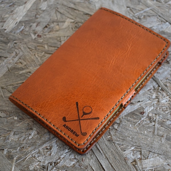 Leather Golf Scorecard Holder / Yardage book cover /  Personalized with your logo or your name / Hand Stitching and Full Grain Leather