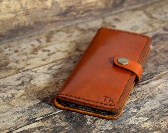 Brown Leather Samsung Galaxy Wallet Case: Handmade Cow Leather, Card Holder