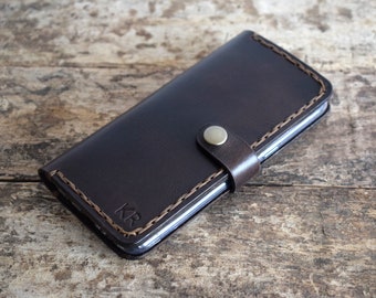 Brown Leather iPhone Wallet Case: Flip Cover with Card Holder