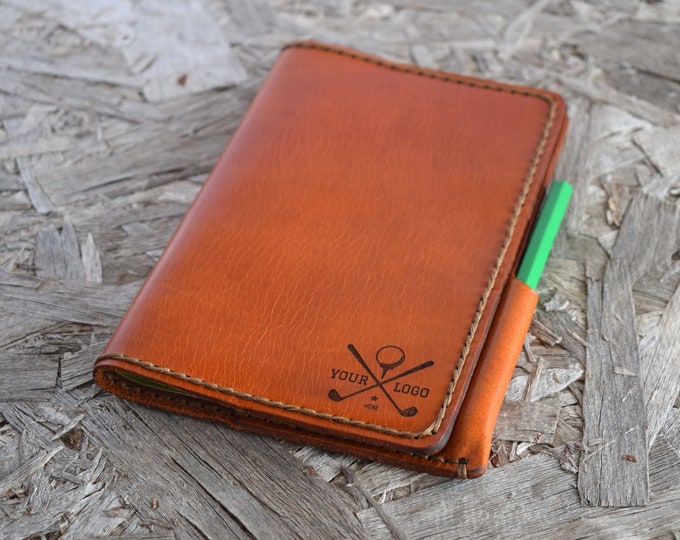 Leather Golf Scorecard Holder with pencil holder - Laser engraved with your logo or text - Hand Stitching and Full Grain Leather