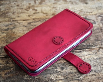 Full Grain Leather iPhone 17 Pro Max Wallet Case: Handmade, Magnetic Closure