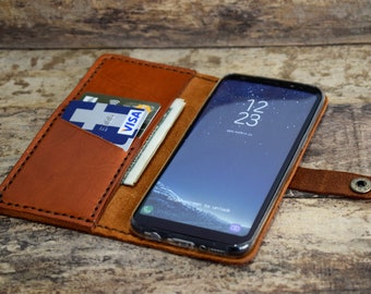 Brown Leather Wallet Case for Samsung Galaxy: Card Holder, Stand