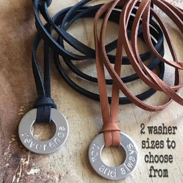 Washer necklace mindfulness gift word of the year mantra necklace circle necklace mens necklace my word hand stamped necklace