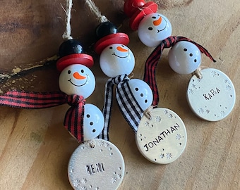 Snowman ornament personalized bead ornament kids name ornament custom name ornament stocking stuffers for kids ornament gift