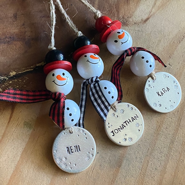 Snowman ornament personalized bead ornament kids name ornament custom name ornament stocking stuffers for kids ornament gift