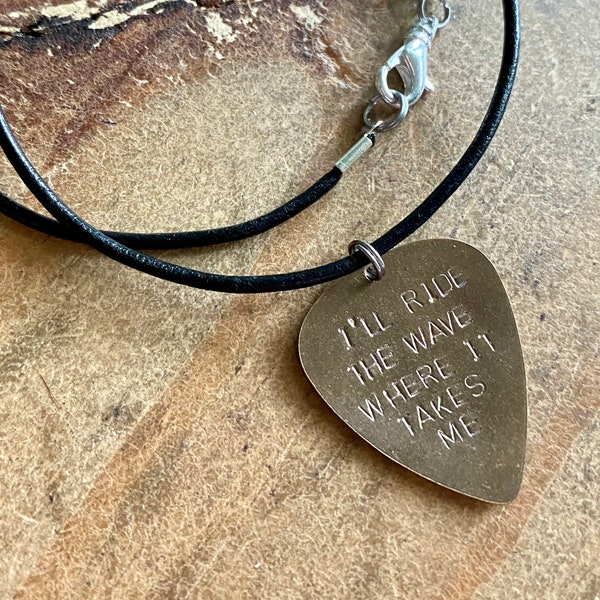 Custom guitar pick necklace personalized guitar pick hand stamped guitar pick guitar pick pendant mens necklace music lover gift pearl jam