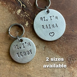 Custom Pet ID Tag: Hand Stamped Silver Aluminum, Small Dog & Cat Tag