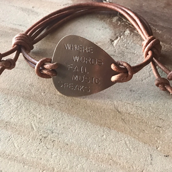 adjustable bracelet leather custom guitar pick leather bracelet mens bracelet music gift engraved bracelets guitar pick personalized