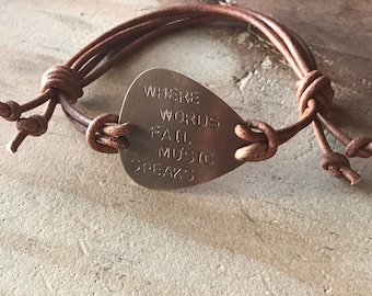 adjustable bracelet leather custom guitar pick leather bracelet mens bracelet music gift engraved bracelets guitar pick personalized