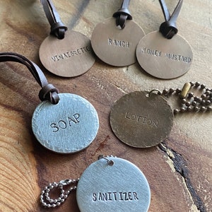 Custom Hand Stamped Bottle Tags: Silver Aluminum or Brass