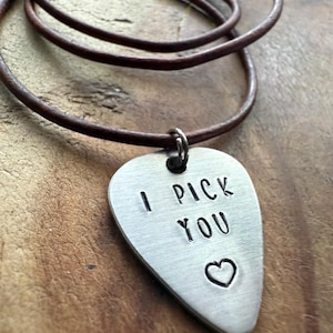 Custom guitar pick necklace personalized mens necklace pick jewelry unisex gift for boyfriend girlfriend musician music lover I pick you