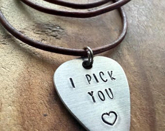 Personalized Guitar Pick Necklace: Aluminum Music Jewelry, Leather Cord