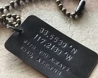 Dog tag coordinates latitude longitude necklace coordinate necklace vertical gps necklace his and hers coordinate jewelry boyfriend gift