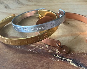 Copper silver brass bangle cuff bracelets for women custom bracelet boho bracelet mantra encouragement inspiration daily affirmation