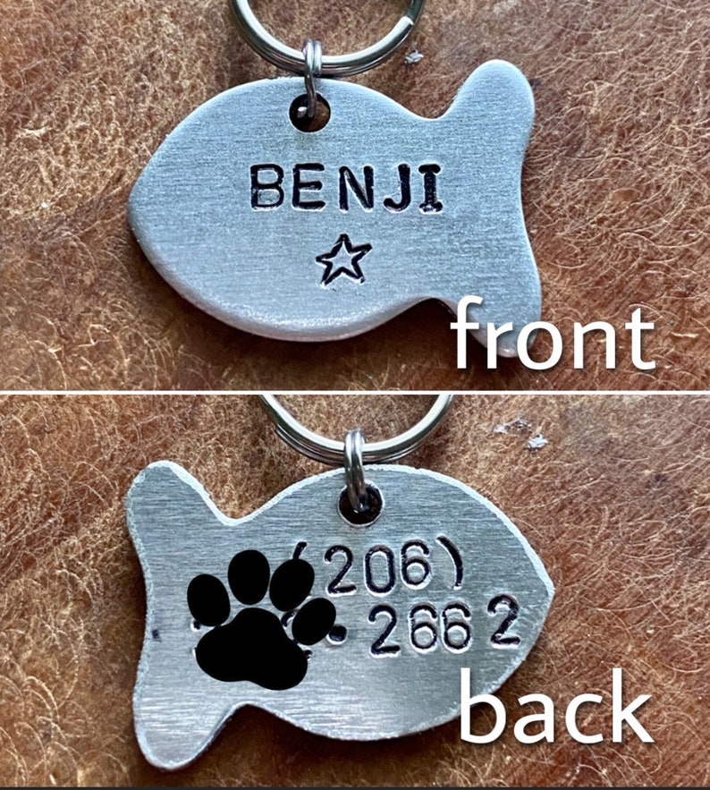 Cat id tag cat tag custom cat tag small pet id tag personalized cat tag cat name tag pet name tag silver name tag fish id tag pet tag image 2