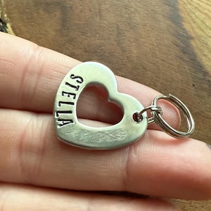 Custom Heart Pet ID Tag: Hand Stamped Aluminum, Cat & Dog