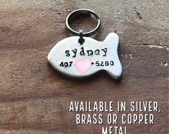 Personalized Fish Cat ID Tag: Aluminum or Copper Pet Name Tag