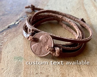 Unique birthday gift penny gift ideas wrap bracelet custom birth year bracelets penny bracelet good luck bracelet penny from heaven