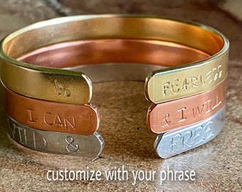 Mantra bracelet custom cuff bracelet personalized cuff motivational jewelry encouragement gift inspirational bracelet best friend birthday