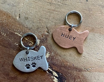 cat tag personalized cat id tag small pet id tag custom pet tag cat collar tag fish cat id tag cat collar charm new kitten gift kitten tag