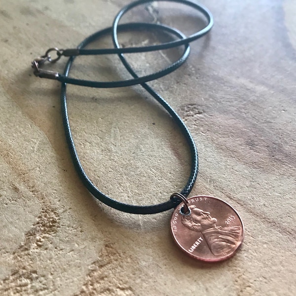 Penny necklace pendant stamped penny coin necklace coin pendant personalized penny lucky charm custom year necklace custom penny necklace