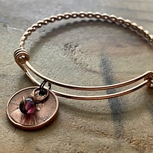 Penny bangle charm bracelet copper bangle penny birthstone bracelet birthstone bangle birthday gift for her best friend birthday penny year