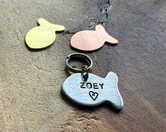 Fish Cat ID Tag: Personalized Pet Name Tag, Silver Aluminum