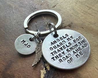 Personalized Guardian Angel Keychain: Safe Travels, New Driver Gift