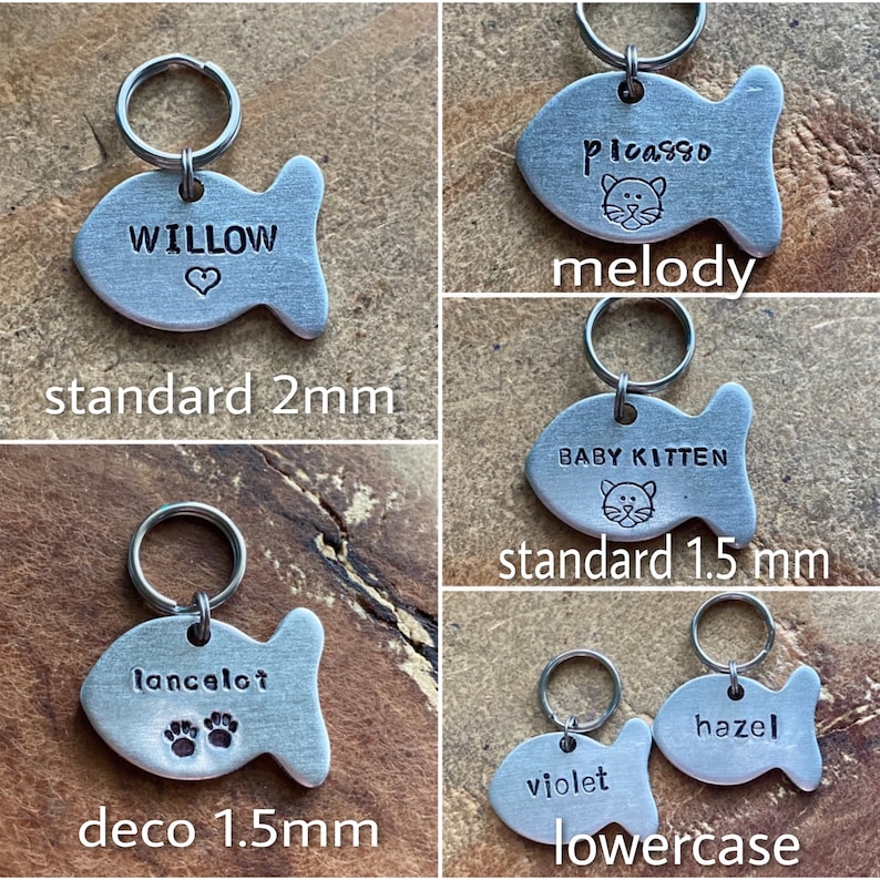 Cat id tag cat tag custom cat tag small pet id tag personalized cat tag cat name tag pet name tag silver name tag fish id tag pet tag image 5