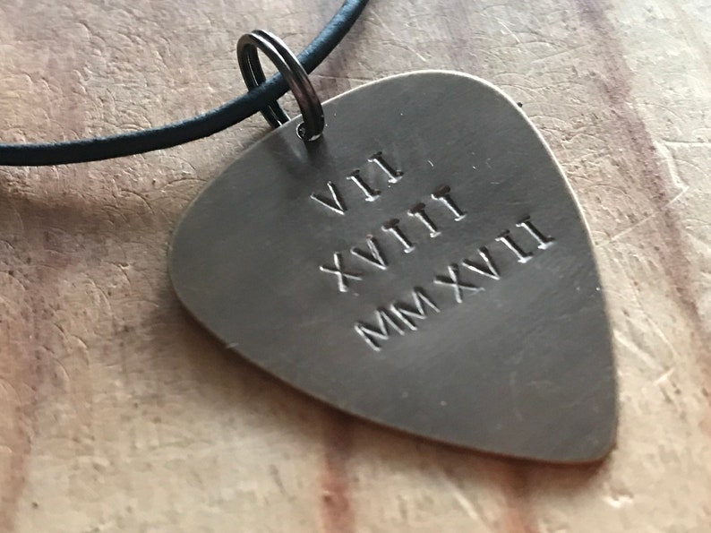 Custom guitar pick necklace personalized guitar pick hand stamped guitar pick guitar pick pendant mens necklace music lover gift pearl jam image 7