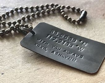 Coordinates necklace men coordinates necklace dog tags coordinates gift coordinates jewelry mens necklace personalized location necklace