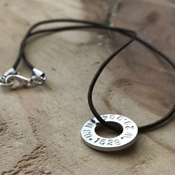 Custom Coordinates Washer Necklace: Personalized Latitude Longitude Jewelry