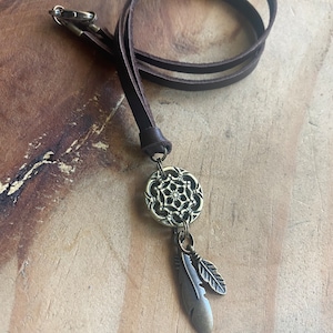 Boho Feather Choker: Brown Leather Dreamcatcher Necklace