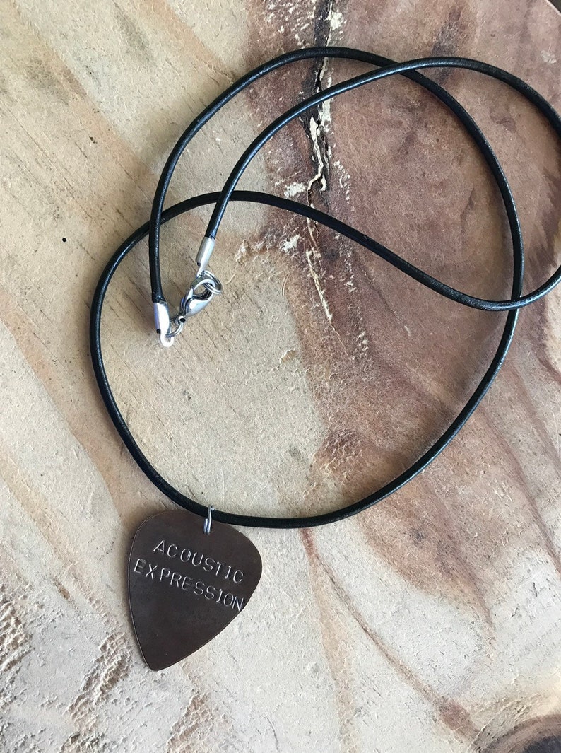 Custom guitar pick necklace personalized guitar pick hand stamped guitar pick guitar pick pendant mens necklace music lover gift pearl jam image 8