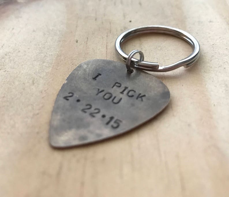 Personalized Guitar Pick Keychain Anniversary Gift Couples Key Etsy