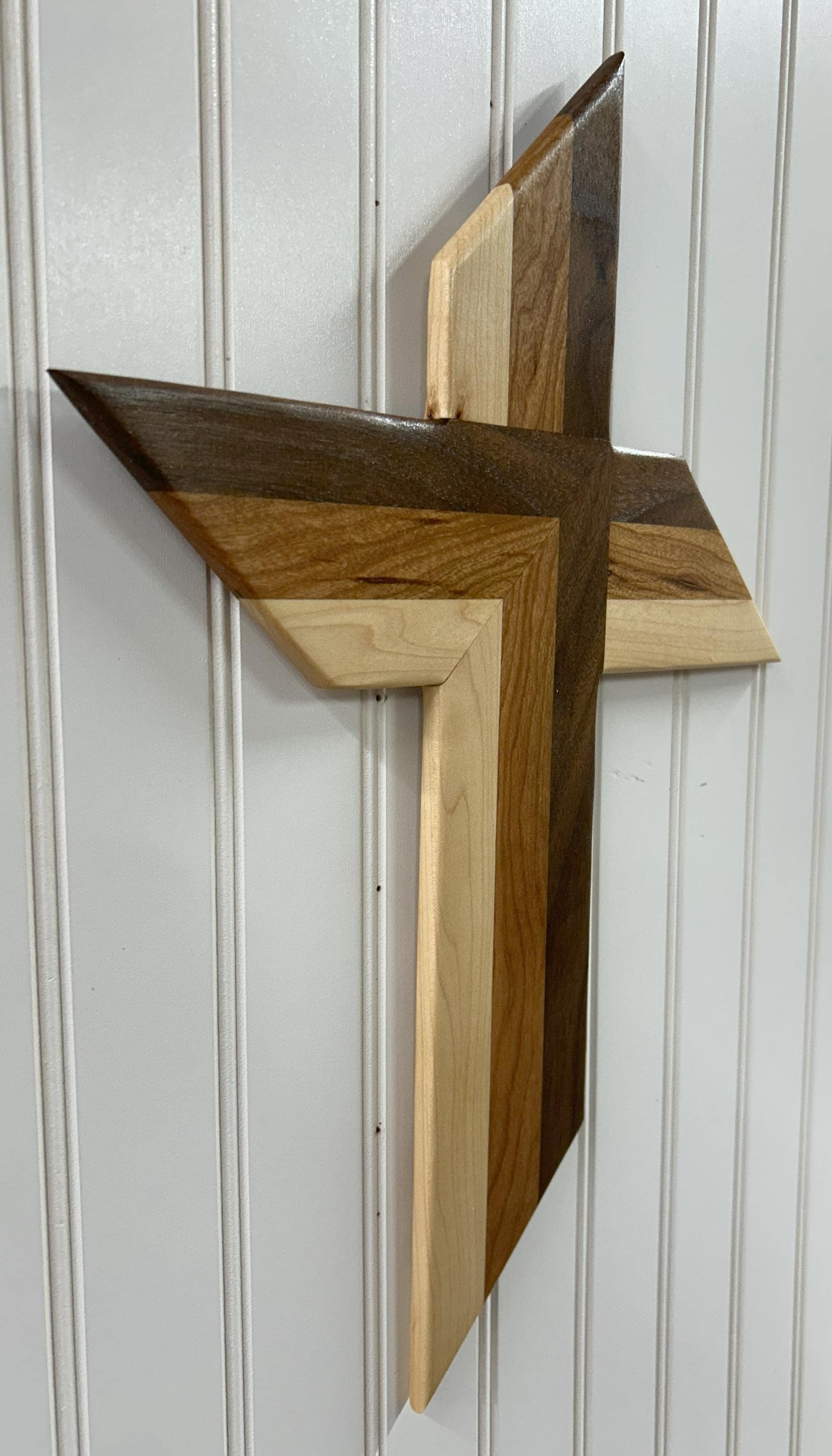Handcrafted Angled Wooden Cross - Maple, Cherry, & Walnut | 17