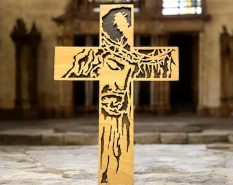 Face of Jesus Cross: Handmade Scroll Saw Christian Cross