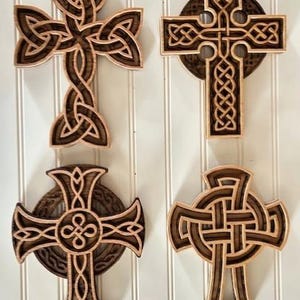 Celtic Collection -  Choose From 4 Celtic Knot Cross Styles - Handmade Scrollsaw Wall Hangings with Celtic Inspired Symbols.